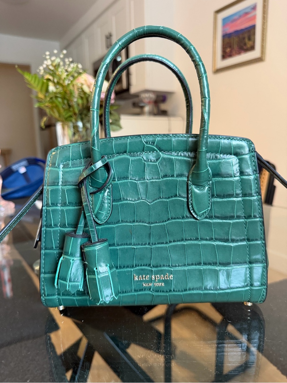 kate spade Green Croc-Embossed Mini Satchel